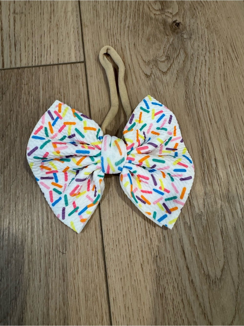 Kids Bow Hair Tie - White with Multi-Color Sprinkles